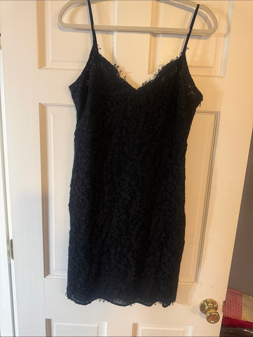 Michael Kors Black Lace Slip Dress with V-Neck and Spaghetti Straps